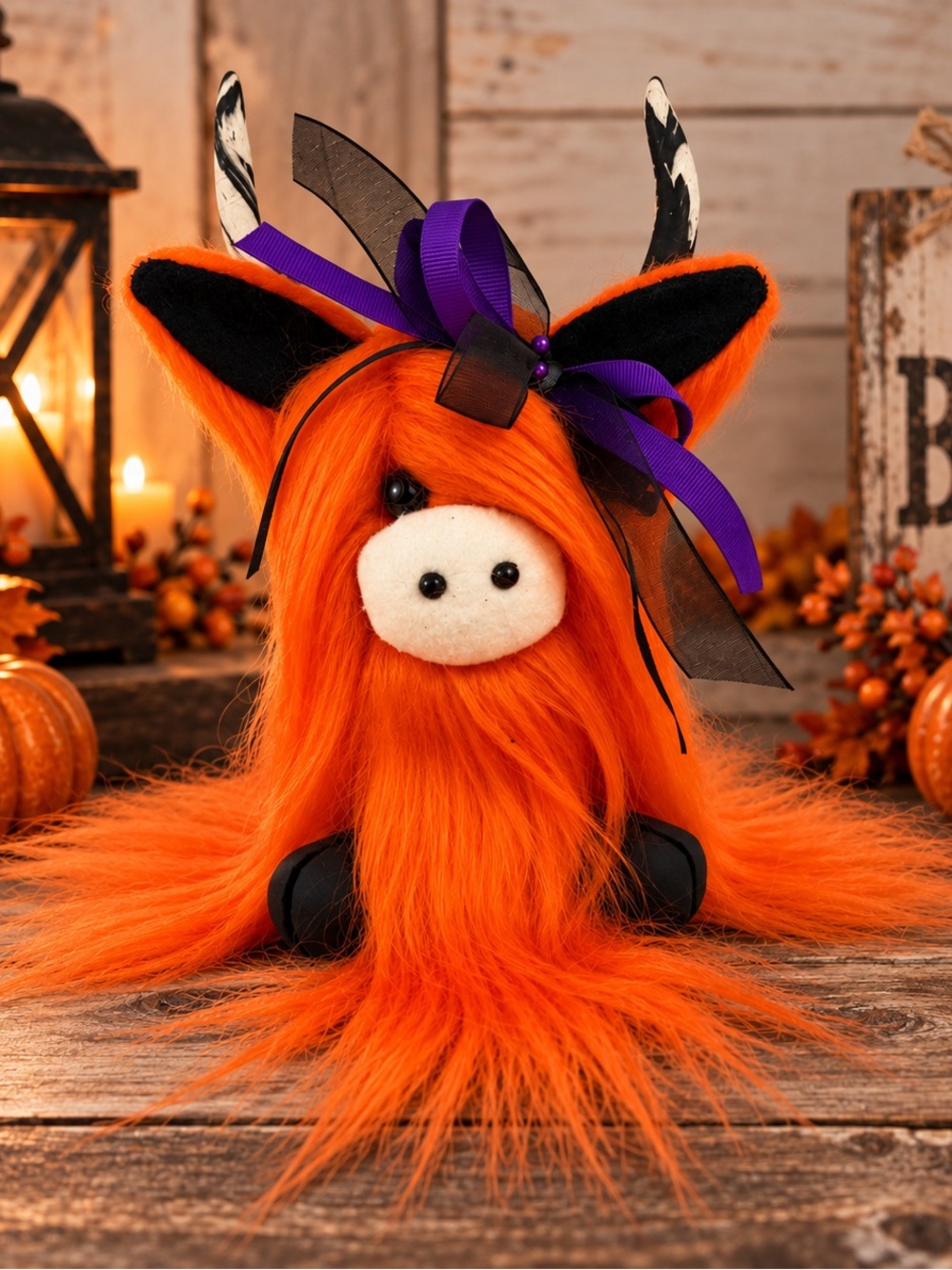 Highland Cow Gnome Halloween Orange Handmade Farmhouse Decor